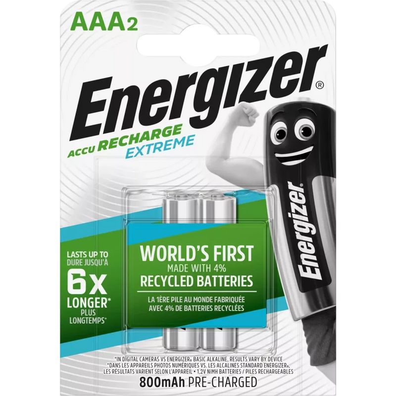 Energizer Oplaadbare batterijen Micro AAA 800 mAh, 2 stuks