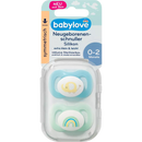 Sucette nouveau-né symétrique en silicone, taille 0, éléphant/arc-en-ciel, 2 pièces.