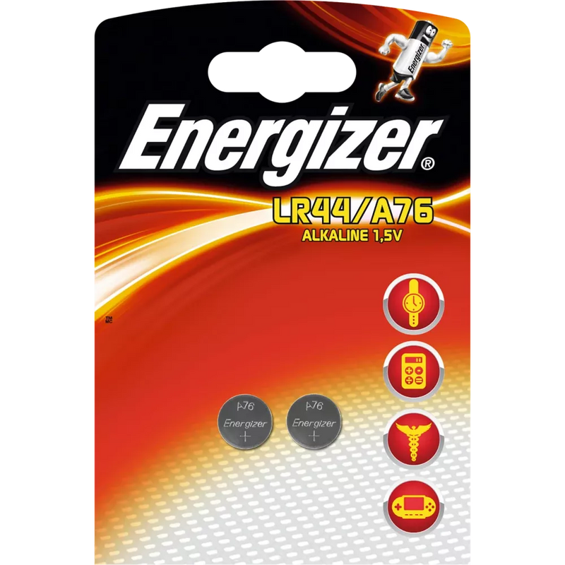 Energizer Knoopcellen LR44 / A76 1,5 Volt alkaline mangaan, 2 stuks.